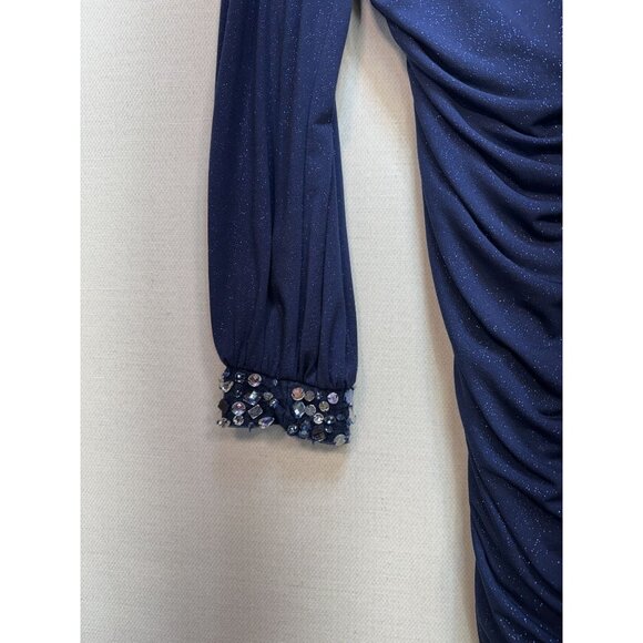 Deb Women's Sparkle Beaded Sequin Cocktail & Party Dress Side Ruched Size L Blue - Picture 11 of 11